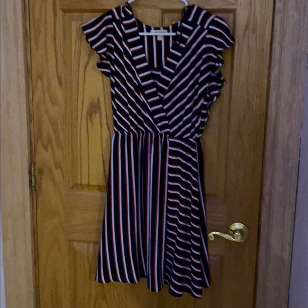 Red, white, & blue dress.